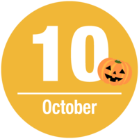 Circular Halloween pumpkin and October characters