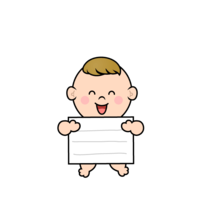 Baby character with information board
