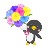 Penguins presenting a bouquet