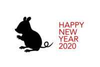 Mouse black and white silhouette child New Year's card
