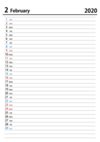 February 2020 schedule calendar