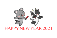 New Year's card of mouse and cow