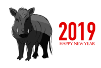 Black and white design New Year's card of wild boar