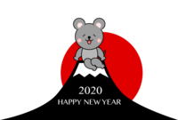 New Year's card of a mouse relaxing on Mt. Fuji