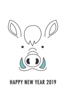 New Year's card with a cute boar face