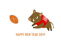New Year's card of wild boar to rugby