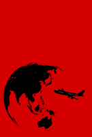 Graphic poster of the earth and airplane