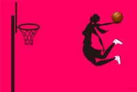 在篮球中灌篮的女性图形