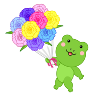 Frog presenting a bouquet