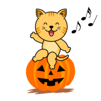 Halloween pumpkin and tabby cat character