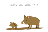 New Year's card of wild boar parent and child