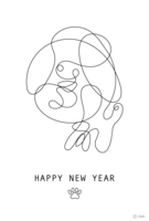 New Year's card of abstract line art of cute puppy