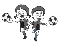 Energetic soccer boy and girl (black and white)