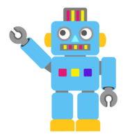 Robot character raising hands