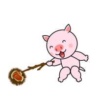 Pig character picking up chestnuts
