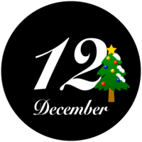 黒丸型のクリスマスツリーと12月文字