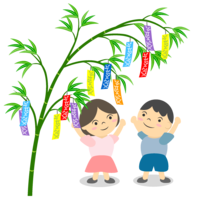 Children decorating Tanabata strips