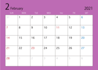 February 2021 calendar (color)