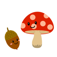 Cute mushrooms and acorn characters