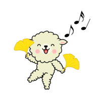 Sheep character dancing with ginkgo
