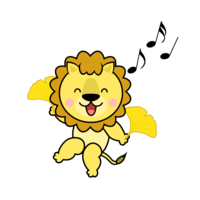 Lion character dancing with a ginkgo