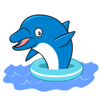 浮き輪で遊ぶイルカ
