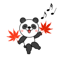 Panda dancing with autumn leaves