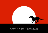 New Year's card of a horse running with the first sunrise in the background