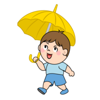 撑着伞走路的男孩