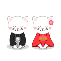 New Year greetings of a white cat couple