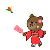 Bear character with feathers in kimono