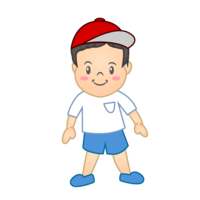 红帽子体育服的幼儿园男孩