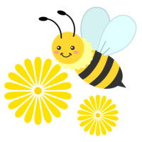 かわいいミツバチとタンポポの花