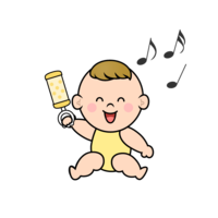Baby character playing with rattle