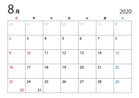 Calendar for August 2020 (Japanese)