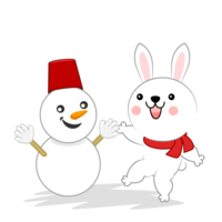Rabbit making a snowman