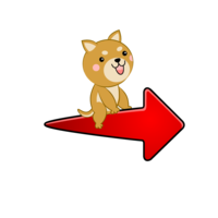Cute dog character on the arrow