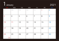 January 2021 black calendar