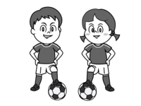 Confident soccer boy and girl (black and white)