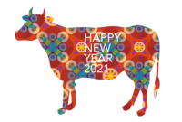 New Year's card with cow Japanese pattern