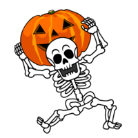 Big Halloween pumpkin and skeleton