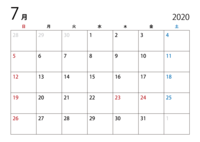 Calendar for July 2020 (Japanese)