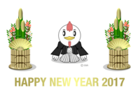 New Year's hakama chicken and Kadomatsu New Year's card