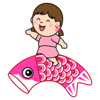 Girl riding a scarlet carp