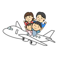 Family traveling by plane
