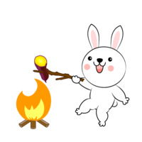 Rabbit character with a bonfire