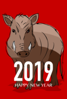 New Year's card with a rough picture boar design