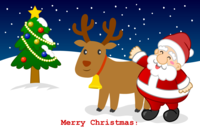 Christmas card of reindeer and Santa