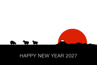 First sunrise of Mt. Fuji and New Year's card of sheep