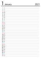 January 2021 schedule calendar